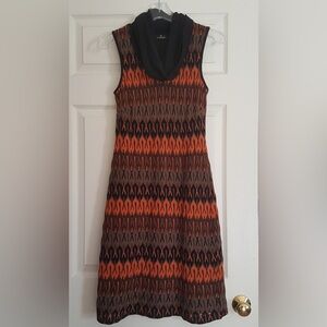 Black & Pumpkin Orange Sleeveless Cowl-neck Crochet Lace Knit A-line Dress